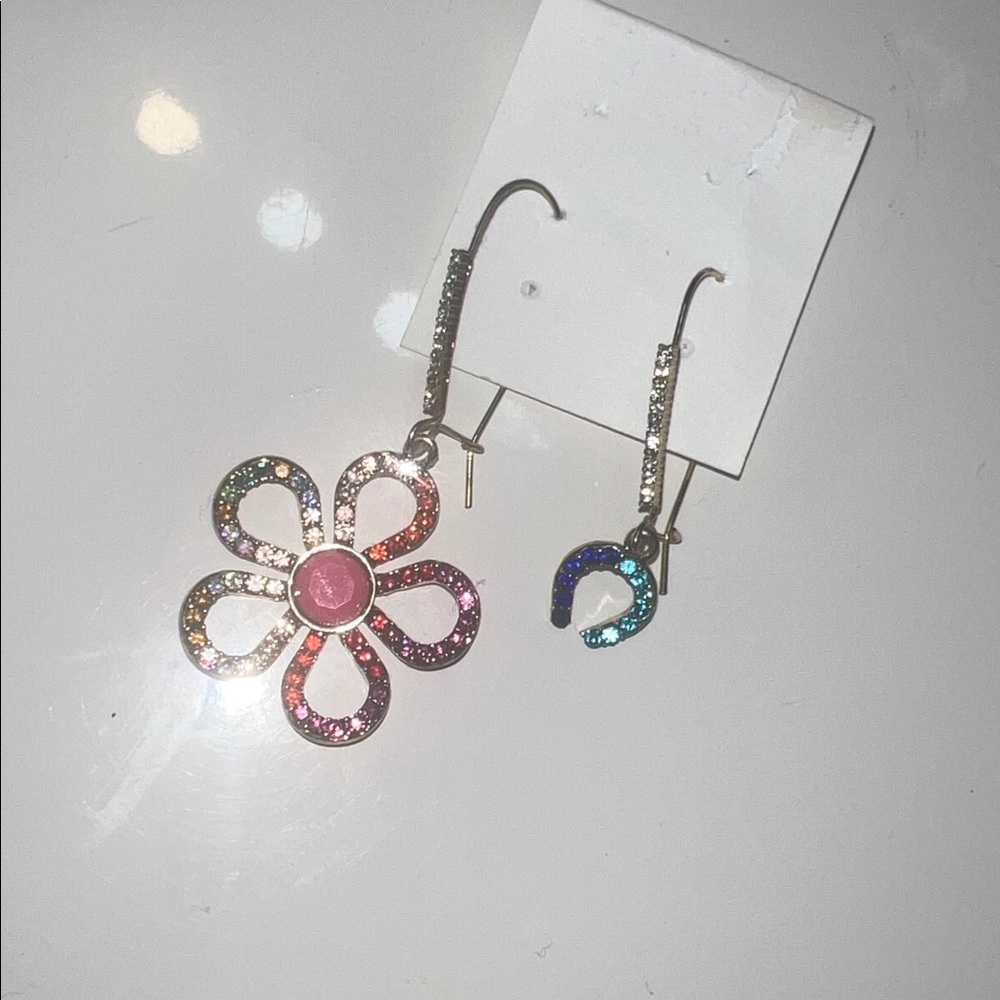 Betsey Johnson Horseshoe Flower Drop Earrings